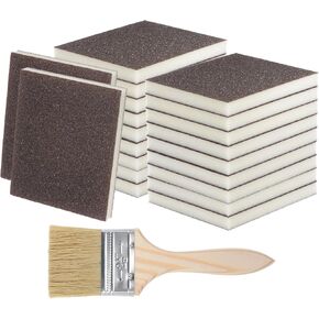 HARFINGTON 21pcs Sanding Sponges 320-400 Grit 4" x 5" Reusable & Washable, Double-Sided Flexible Hand Sanding Block for Wood Drywall Metal Furniture Polishing, with 2.5" Paint Brush, Blue