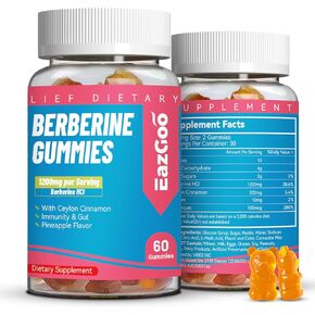 Berberine Gummies with Ceylon Cinnamon,1200mg Berberine HCI Supplement for Metabolism and Energy Support, Vegan, Non-GMO and Gelatin-Free - 60 Count