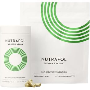 Nutrafol Women's Vegan Hair Growth Supplements, Dermatologist Recommended, Plant-Based, Ages 18-44, Clinically Tested for Visibly Thicker, Stronger Hair - 2 Month Supply, 1 Bottle, 1 Pouch