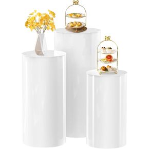 maytopia Cylinder Pedestal Stands for Party 3Pcs, White Round Display Pedestal Stands Table, Cake Flower Pedestal Stand Plinth Pillars for Wedding Bridal Shower Birthday Decoration