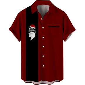 Deer Lady Mens Christmas Shirts Short Sleeve Button Down Shirts Funny Xmas Santa Hawaiian Shirt