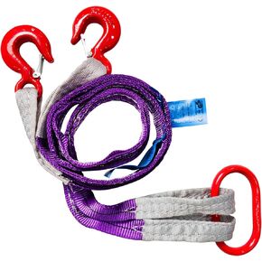 Two Leg Bridle Web Sling 5ft 4409lbs Lifting Slings Straps with G80 Alloy Steel Grab Hooks Polyester Webbing Purple Rigging Straps for Cargo Security Towing and Handling