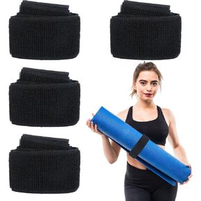 4 Pcs Nylon Yoga Mat Strap Stretchable Yoga Mat Holder Straps for Exercise Workout Pilates Yoga Mat Storage Gym, Black