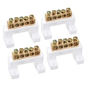 uxcell Brass Screw Terminal Block Connector Bar 100A Double Row Bridge Shape Ground Wire 5 Positions 4 Pcs