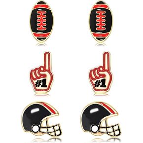 3 Pairs Football Earrings for Women Game Day Earrings Alloy Football Helmet Stud Earrings Fun Team Color Statement Earrings Game Day Team Supports Fan Jewelry Gift