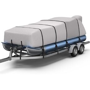 1200D Partial Reinforced Waterproof Marine Grade Pontoon Boat Cover with Motor Cover for Length: 21’-24’, Beam Width up to 102", Gray
