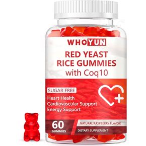 Red Yeast Rice with Coq10 Gummies Sugar Free, Red Yeast Rice Supplement for Cholesterol, Heart Health, 60 Chewables