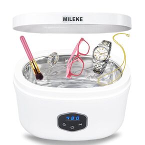 Ultrasonic Jewelry Cleaner, Sonic Eyeglasses Cleaner, 600ml Silver Jewelry Cleaner with Degas Function, Cosmetic Brush and Watch Cleaner in 5 Time Mode, 110V30W Necklace and Ring Cleaner 40KHz 20oz