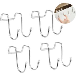 4 Pack Over The Door Hooks, Double S-Shaped Drawer Cabinet Door Hangers Hooks with Rubber Prevent Scratches, Stainless Steel Heavy Duty Organizer Hook for Hanging Clothes, Towels, Hats, Sundries