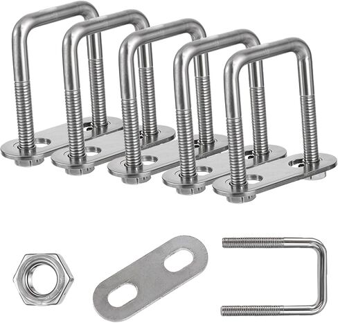 Giantree 5 Pcs Square U-Bolts, Stainless Steel M6 U-Bolts with Frame Plates and Nuts 1"/25mm Inner Width 2"/50mm Length Square U-Bolts for Automobiles Boat Pipe Fixing Car Trailer in Saudi Arabia