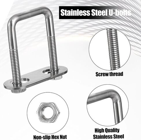 Giantree 5 Pcs Square U-Bolts, Stainless Steel M6 U-Bolts with Frame Plates and Nuts 1"/25mm Inner Width 2"/50mm Length Square U-Bolts for Automobiles Boat Pipe Fixing Car Trailer in Saudi Arabia