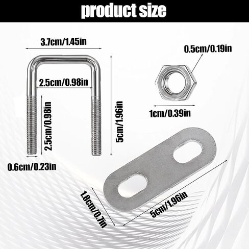 Giantree 5 Pcs Square U-Bolts, Stainless Steel M6 U-Bolts with Frame Plates and Nuts 1"/25mm Inner Width 2"/50mm Length Square U-Bolts for Automobiles Boat Pipe Fixing Car Trailer in Saudi Arabia