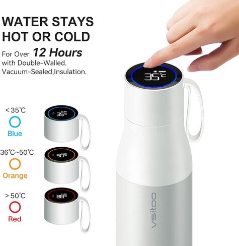vsitoo Self-Cleaning Smart Water Bottle, Vacuum Stainless Steel Insulated Water Bottle with Handle Double-wall, Keep Drink Hot or Cold, Leak Proof, Standard Metal Canteen for Gym and Outdoor, 15 oz in Saudi Arabia