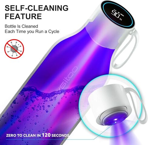 vsitoo Self-Cleaning Smart Water Bottle, Vacuum Stainless Steel Insulated Water Bottle with Handle Double-wall, Keep Drink Hot or Cold, Leak Proof, Standard Metal Canteen for Gym and Outdoor, 15 oz in Saudi Arabia