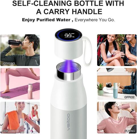 vsitoo Self-Cleaning Smart Water Bottle, Vacuum Stainless Steel Insulated Water Bottle with Handle Double-wall, Keep Drink Hot or Cold, Leak Proof, Standard Metal Canteen for Gym and Outdoor, 15 oz in Saudi Arabia