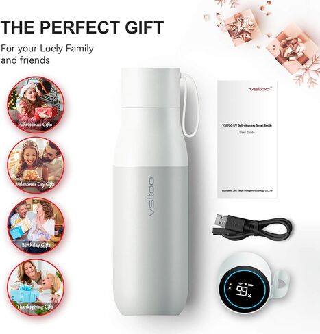 vsitoo Self-Cleaning Smart Water Bottle, Vacuum Stainless Steel Insulated Water Bottle with Handle Double-wall, Keep Drink Hot or Cold, Leak Proof, Standard Metal Canteen for Gym and Outdoor, 15 oz in Saudi Arabia