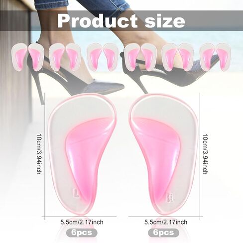 6 Pairs Arch Supports Cushions, Self-Adhesive Arch Support Sandals Shoe Inserts Non Slip Soft Gel Arch Support Pads Gel Arch Insoles Foot Heels Arch Supports for Man Women (Transparent) in Saudi Arabia