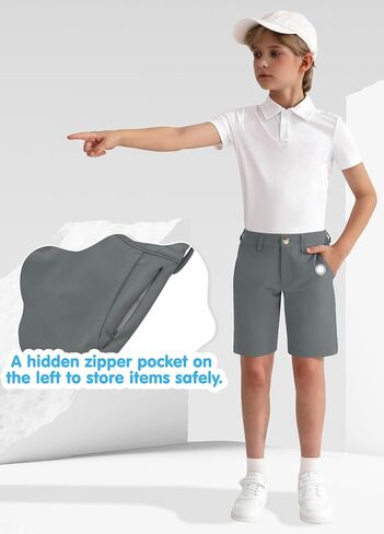 Boys' Golf Khaki Shorts Stretch - Youth Uniform Dress Shorts Kids Flat Front Performance Casual Twill Shorts Zip Pocket in Kuwait