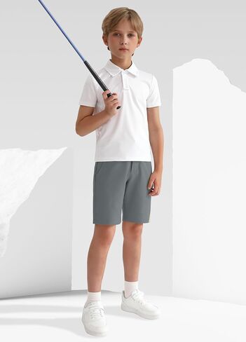 Boys' Golf Khaki Shorts Stretch - Youth Uniform Dress Shorts Kids Flat Front Performance Casual Twill Shorts Zip Pocket in Kuwait
