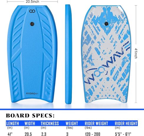 WOOWAVE Bodyboard 41 بوصة للأطفال والكبار، لوح الجسم مع EPS Core، سطح XPE، قاع أملس HDPE، يأتي مع مقود معصم ملفوف لجميع مستويات ركوب الأمواج in Kuwait