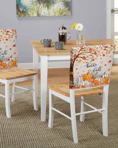 Thanksgiving Pumpkin Dining Chair Covers for Kitchen 4 Pcs,Hello Fall Quote Orange Maple Leaf Rustic Chair Back Slipcovers,Linen Autumn Removable Stretch Seat Covers for Dining Room Hotel Restaurant in Saudi Arabia
