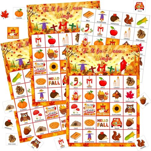 Shappy 39 Pcs Fall Bingo Game Cards Sets for Adults 28 Players Fall Festival Party Games Autumn Bingo Cards for School Classroom Family Activities Thanksgiving Party Supplies Decoration(Christian) in Saudi Arabia