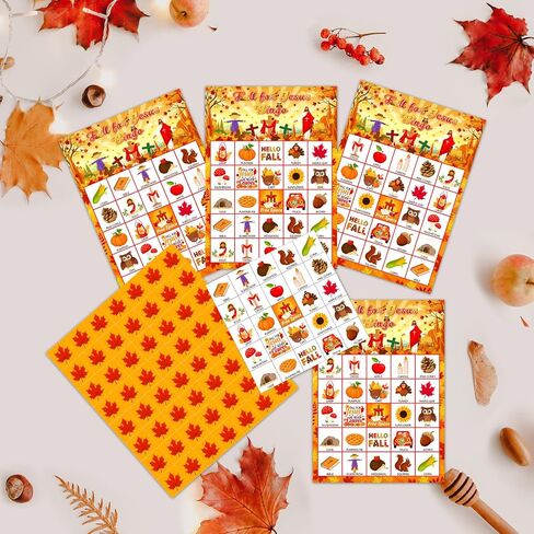 Shappy 39 Pcs Fall Bingo Game Cards Sets for Adults 28 Players Fall Festival Party Games Autumn Bingo Cards for School Classroom Family Activities Thanksgiving Party Supplies Decoration(Christian) in Saudi Arabia
