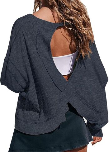 Wenlia Women's Open Back Workout Crop Tops Long Sleeve Casual Shirts Athletic Gym Yoga Tee with Thumb Hole in Saudi Arabia
