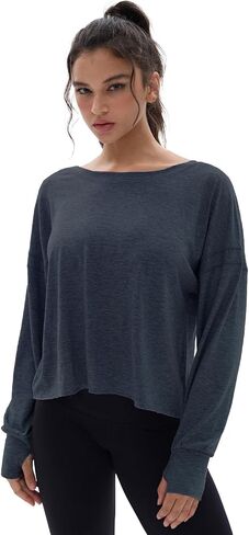 Wenlia Women's Open Back Workout Crop Tops Long Sleeve Casual Shirts Athletic Gym Yoga Tee with Thumb Hole in Saudi Arabia