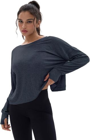Wenlia Women's Open Back Workout Crop Tops Long Sleeve Casual Shirts Athletic Gym Yoga Tee with Thumb Hole in Saudi Arabia