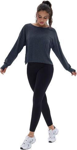 Wenlia Women's Open Back Workout Crop Tops Long Sleeve Casual Shirts Athletic Gym Yoga Tee with Thumb Hole in Saudi Arabia