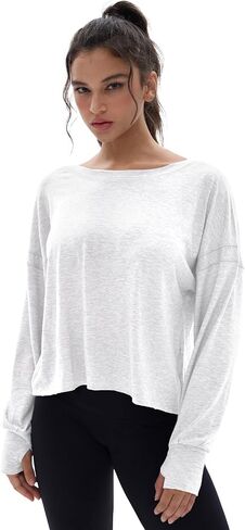 Wenlia Women's Open Back Workout Crop Tops Long Sleeve Casual Shirts Athletic Gym Yoga Tee with Thumb Hole in Saudi Arabia