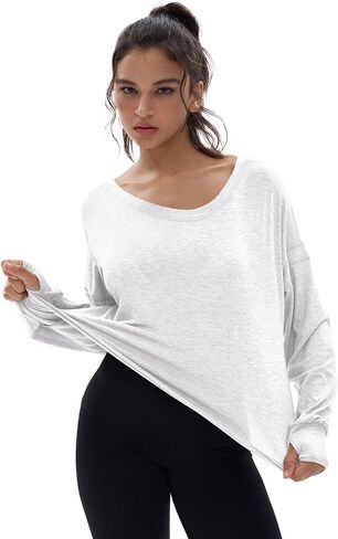 Wenlia Women's Open Back Workout Crop Tops Long Sleeve Casual Shirts Athletic Gym Yoga Tee with Thumb Hole in Saudi Arabia