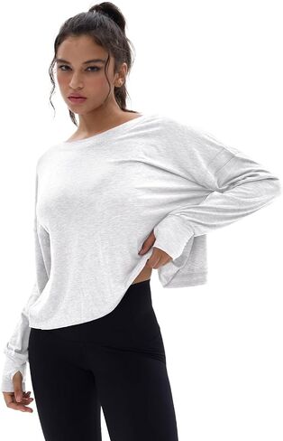 Wenlia Women's Open Back Workout Crop Tops Long Sleeve Casual Shirts Athletic Gym Yoga Tee with Thumb Hole in Saudi Arabia