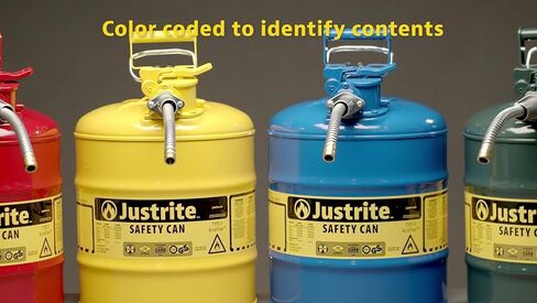 علبة أمان خضراء من Justrite سعة 1 جالون من النوع II للزيت مع مانع اللهب، وغطاء ذاتي الإغلاق، وفوهة معدنية مرنة مقاس 5/8 بوصة، مصنوعة في الولايات المتحدة الأمريكية، علبة تخزين قابلة للاشتعال من الفولاذ المجلفن، 7210420 in Kuwait