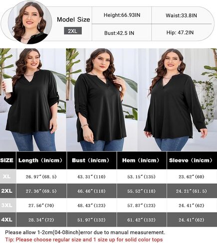 AMCLOS المرأة حجم كبير بلايز الخامس الرقبة تي شيرت البلوزات عادية لينة فلوي تونك طويل لفة تبويب الأكمام مع أزرار in Kuwait