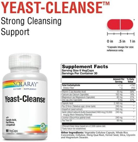 YHN Yeast-Cleanse | with Caprylic Acid, PAU Darco, Grapefruit Seed Extract & Tea Tree Oil | Healthy Cleansing Support | 30 Servings | 90 VegCaps in Saudi Arabia