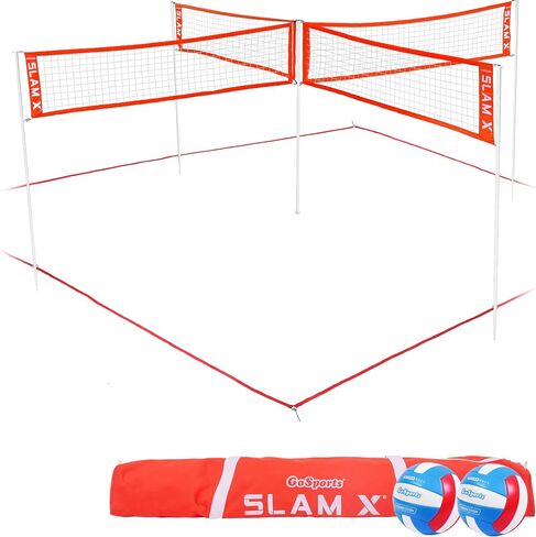 مجموعة ألعاب الكرة الطائرة المربعة GoSports Slam X 4 - لعبة الفناء الخلفي والشاطئ المثالية للأطفال والكبار - 14 قدمًا أو 21 قدمًا in Saudi Arabia