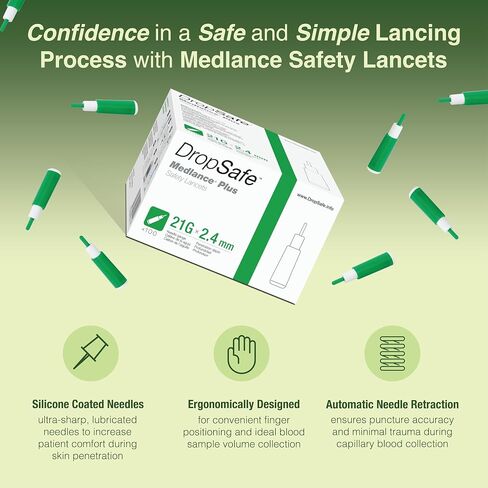 Medlance Plus Safety Lancet, Universal, 21 Gauge, 1.8mm, Pressure Activated for Capillary Blood Testing, Sterile, Single-Use, 200ct Box in Saudi Arabia