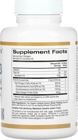 Omega-3 Premium Fish Oil by California Gold Nutrition, Concentrated Formula with EPA & DHA, Support for Optimal Lipid Profile & Immune System, Gluten Free, Non-GMO, 100 Fish Gelatin Softgels in Saudi Arabia