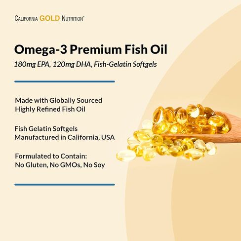 Omega-3 Premium Fish Oil by California Gold Nutrition, Concentrated Formula with EPA & DHA, Support for Optimal Lipid Profile & Immune System, Gluten Free, Non-GMO, 100 Fish Gelatin Softgels in Saudi Arabia