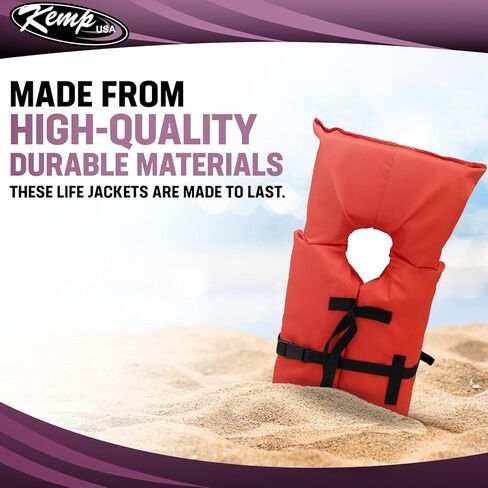 سترة نجاة Kemp USA Type 2 PFD للبالغين - سترة نجاة خفيفة الوزن وقابلة للتعديل للبالغين مع إغلاق بإبزيم - برتقالي in Kuwait