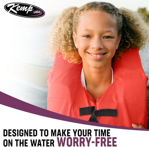 سترة نجاة Kemp USA Type 2 PFD للبالغين - سترة نجاة خفيفة الوزن وقابلة للتعديل للبالغين مع إغلاق بإبزيم - برتقالي in Kuwait