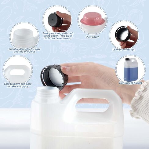 6 Pcs 1 Gallon Plastic Jug with Lids Square Empty Storage Containers Plastic Jar Containers for Water Sauces Soaps Detergents Liquids Cleaning Solutions(Black) in Kuwait