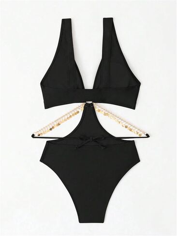 OYOANGLE Women's One Piece Swimsuit Cut Out Ring Linked Deep V Neck Wireless Swimwear in Saudi Arabia