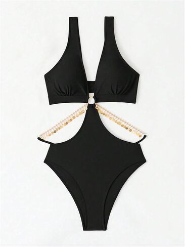 OYOANGLE Women's One Piece Swimsuit Cut Out Ring Linked Deep V Neck Wireless Swimwear in Saudi Arabia