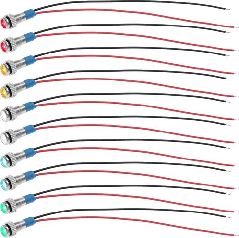 The Lord of the Tools 10PCS LED Metal Indicator Light 6mm 12-24V Waterproof Signal Lamp with Wire for Cars Vans Trucks Boats Model Cars Remote Controlled Cars Red/Orange/Blue/Green/White in Saudi Arabia