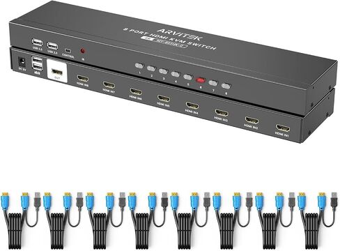 Arvitek VGA KVM Switch 8 Port، USB KVM Switches 8 in 1 Out Selector for 8 PCs Share 1 Monitor و4 أجهزة USB لوحة المفاتيح والماوس والطابعة والماسح الضوئي والسماعات in Kuwait