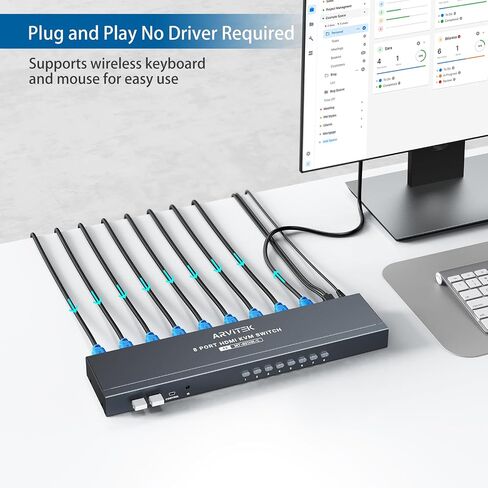 Arvitek VGA KVM Switch 8 Port، USB KVM Switches 8 in 1 Out Selector for 8 PCs Share 1 Monitor و4 أجهزة USB لوحة المفاتيح والماوس والطابعة والماسح الضوئي والسماعات in Kuwait