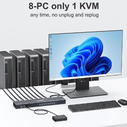 Arvitek VGA KVM Switch 8 Port، USB KVM Switches 8 in 1 Out Selector for 8 PCs Share 1 Monitor و4 أجهزة USB لوحة المفاتيح والماوس والطابعة والماسح الضوئي والسماعات in Kuwait